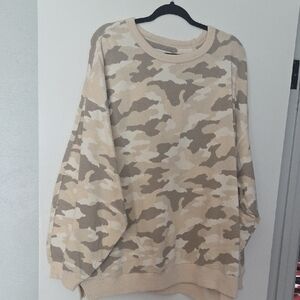 Aerie Women's Crewneck Camouflage Sweater - Beige and Brown